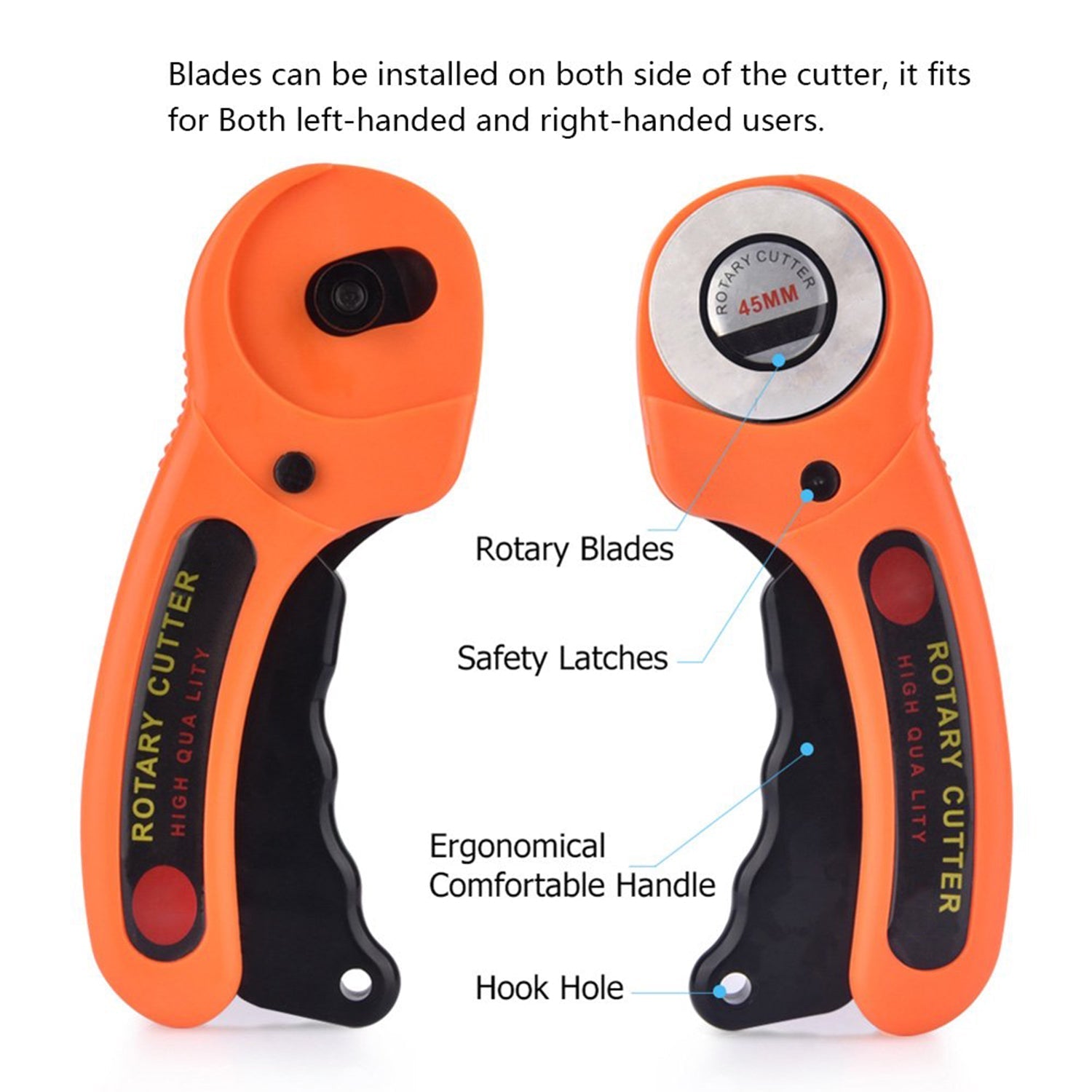 Sewing roller cutter with rotary blade and ergonomic handle Sewing roller cutter with rotary blade and ergonomic handle